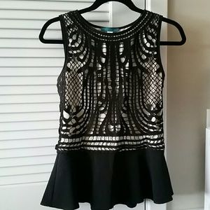 Pim & Larkin Black/White Peplum Top